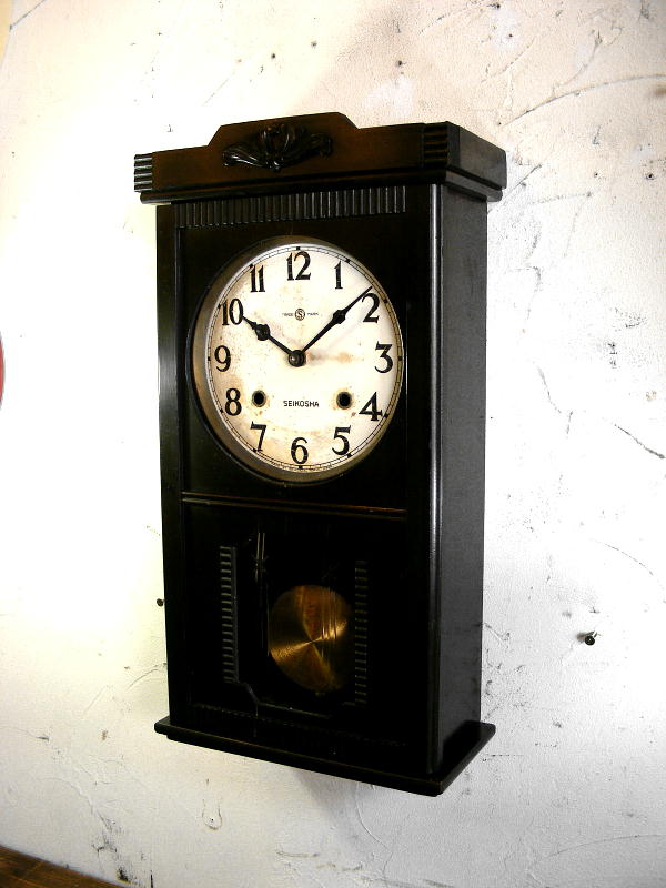 精工舎 SEIKO 古時計 柱時計 アンティーク けやき製 - 掛時計/柱時計