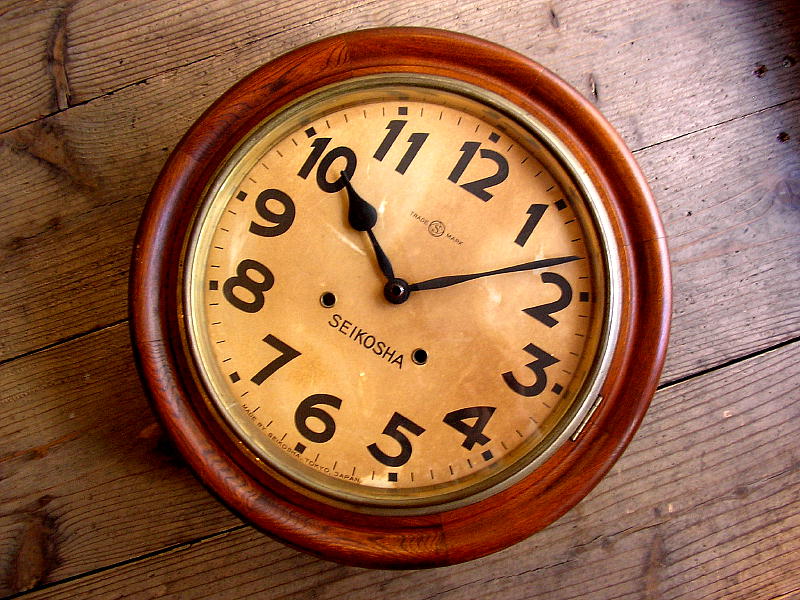 大正頃の古時計のセイコー舎・丸型・振り子時計・手巻式（電池式 